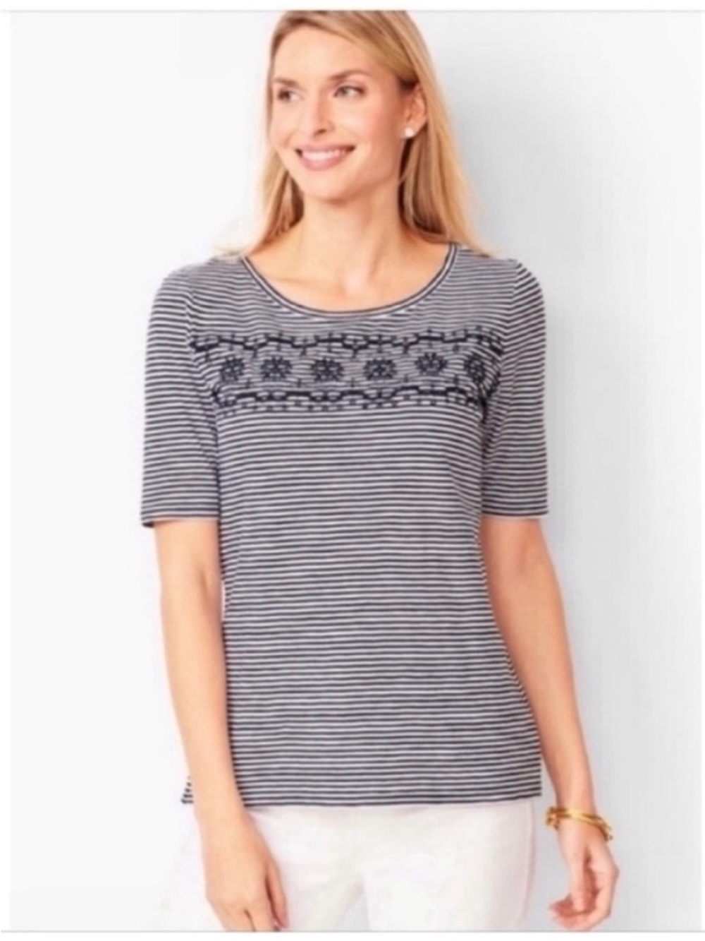 Talbots slub tee navy embroidered striped